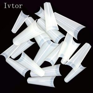 500pcs Long Fake Acrylic Nails Ivtor Coffin Shaped Ballerin Natural